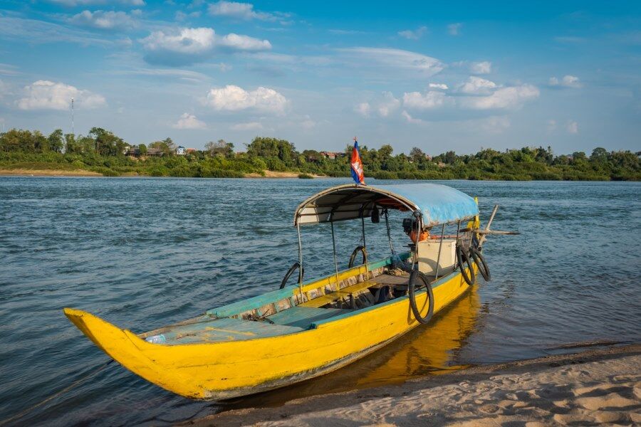Lush Kratie island landscapes on the Mekong for a Kratie Travel banner by Legend Travel Group.